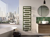 Zehnder Tetris: Design inspirovaný pohybem vody, který definuje moderní koupelnu Radiátor Zehnder Tetris je dostupný v široké paletě odstínů. Tmavě zelená barva v tomto případě evokuje spojení s přírodou, na kterém je design radiátoru založen. Zdroj: © Zehnder Group