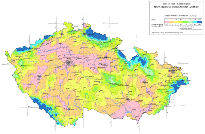 Mapa snhovch oblast na zem esk republiky